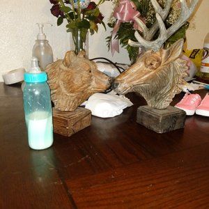 Amish carved Deer & Bear Head